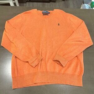 Polo Ralph Lauren Orange Pima Cotton V-Neck Sweater Mens Large Pony Logo